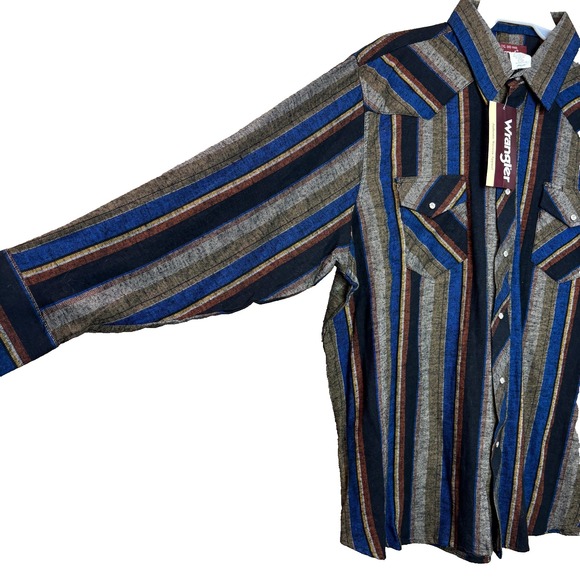 NWT Vintage Flannel Wrangler Western Wear Pearl Snap Shirt Size 2XL Big Striped - Picture 6 of 11